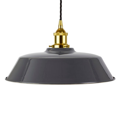 Slate Grey Chancery Painted Dome Pendant Light With Gold Lamp Holder And Black Twisted CableSe Home from B&Q