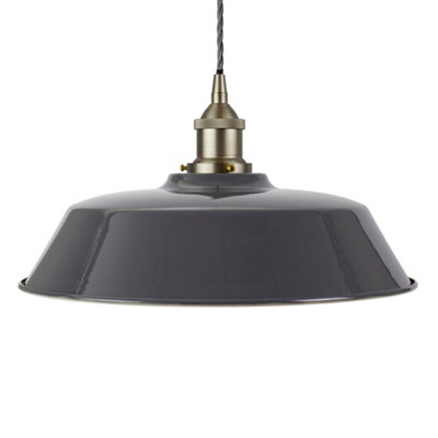 Slate Grey Chancery Painted Dome Pendant Light With Brushed Chrome Lamp Holder And Grey Twisted CableSe Home from B&Q