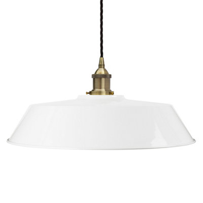 White Large Chancery Painted Dome Pendant Light With Antique Brass Lamp Holder And Black Twisted CableSe Home from B&Q
