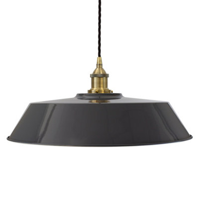 Slate Grey Large Chancery Painted Dome Pendant Light With Antique Brass Lamp Holder And Black Twisted CableSe Home from B&Q