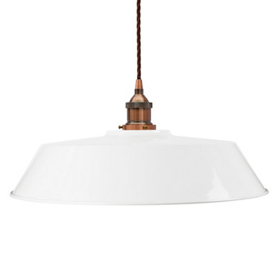 White Large Chancery Painted Dome Pendant Light With Antique Copper Lamp Holder And Brown Twisted CableSe Home from B&Q