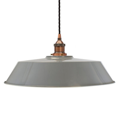 French Grey Large Chancery Painted Dome Pendant Light With Antique Copper Lamp Holder And Black Twisted CableSe Home from B&Q