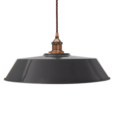 Slate Grey Large Chancery Painted Dome Pendant Light With Antique Copper Lamp Holder And Brown Twisted CableSe Home from B&Q