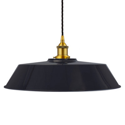Navy Blue Large Chancery Painted Dome Pendant Light With Antique Gold Lamp Holder And Black Twisted CableSe Home from B&Q