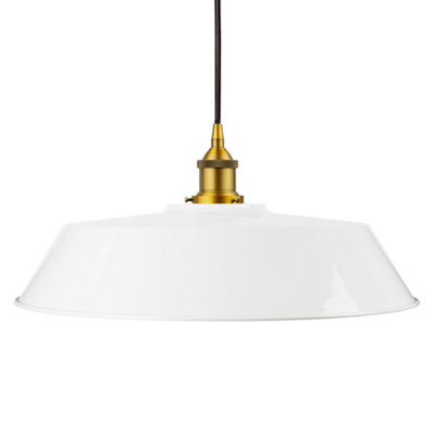White Large Chancery Painted Dome Pendant Light With Antique Gold Lamp Holder And Black Round CableSe Home from B&Q