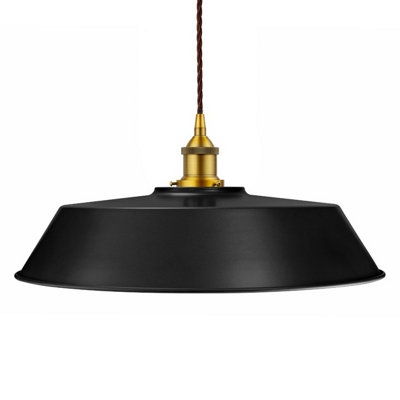 Matt Black Large Chancery Painted Dome Pendant Light With Antique Gold Lamp Holder And Brown Twisted CableSe Home from B&Q