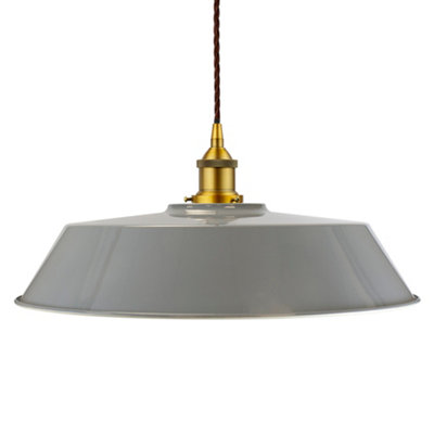 French Grey Large Chancery Painted Dome Pendant Light With Antique Gold Lamp Holder And Brown Twisted CableSe Home from B&Q