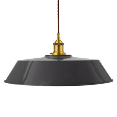 Slate Grey Large Chancery Painted Dome Pendant Light With Antique Gold Lamp Holder And Brown Twisted CableSe Home from B&Q