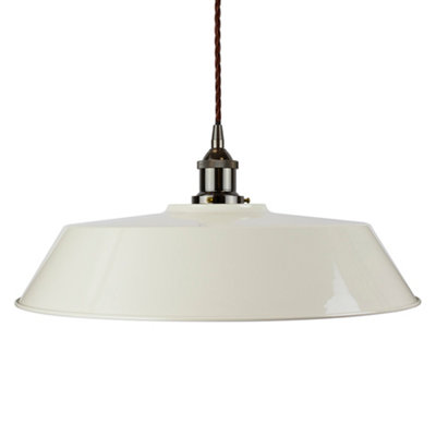 Clay White Large Chancery Painted Dome Pendant Light With Black Nickel Lamp Holder And Brown Twisted CableSe Home from B&Q