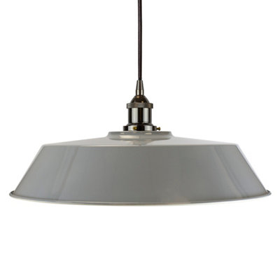 French Grey Large Chancery Painted Dome Pendant Light With Black Nickel Lamp Holder And Black Round CableSe Home from B&Q
