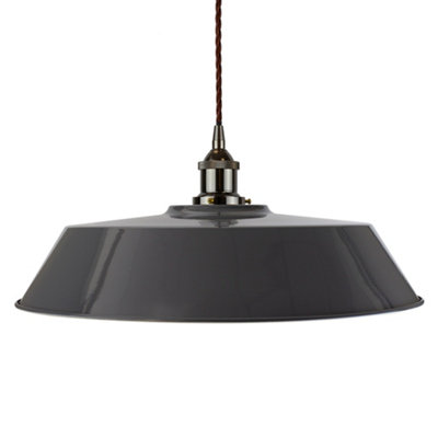 Slate Grey Large Chancery Painted Dome Pendant Light With Black Nickel Lamp Holder And Brown Twisted CableSe Home from B&Q