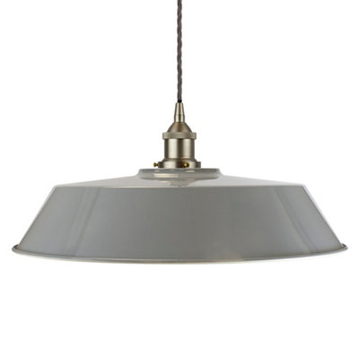 French Grey Large Chancery Painted Dome Pendant Light With Brushed Chrome Lamp Holder And Grey Twisted CableSe Home from B&Q