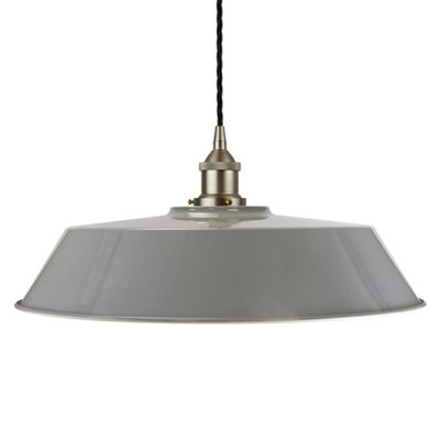 French Grey Large Chancery Painted Dome Pendant Light With Brushed Chrome Lamp Holder And Black Twisted CableSe Home from B&Q