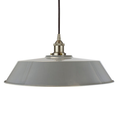 French Grey Large Chancery Painted Dome Pendant Light With Brushed Chrome Lamp Holder And Black Round CableSe Home from B&Q