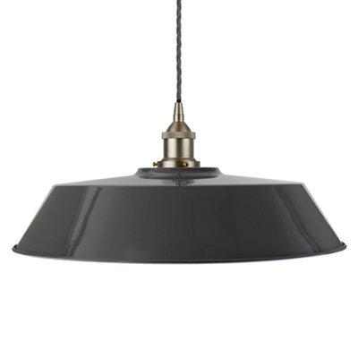 Slate Grey Large Chancery Painted Dome Pendant Light With Brushed Chrome Lamp Holder And Grey Twisted CableSe Home from B&Q
