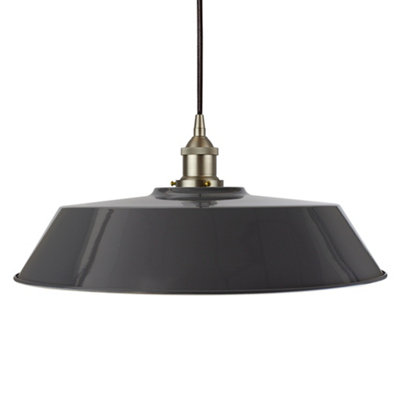 Slate Grey Large Chancery Painted Dome Pendant Light With Brushed Chrome Lamp Holder And Black Round CableSe Home from B&Q