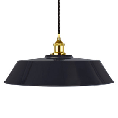 Navy Blue Large Chancery Painted Dome Pendant Light With Gold Lamp Holder And Black Twisted CableSe Home from B&Q