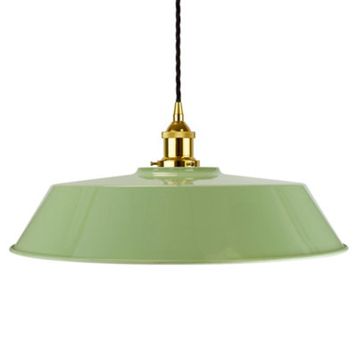 Mint Green Large Chancery Painted Dome Pendant Light With Gold Lamp Holder And Black Twisted CableSe Home from B&Q