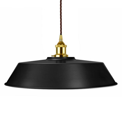 Matt Black Large Chancery Painted Dome Pendant Light With Gold Lamp Holder And Brown Twisted CableSe Home from B&Q