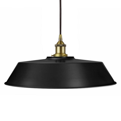Matt Black Large Chancery Painted Dome Pendant Light With Matt Antique Brass Lamp Holder And Black Round CableSe Home from B&Q