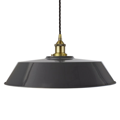 Slate Grey Large Chancery Painted Dome Pendant Light With Matt Antique Brass Lamp Holder And Black Twisted CableSe Home from B&Q