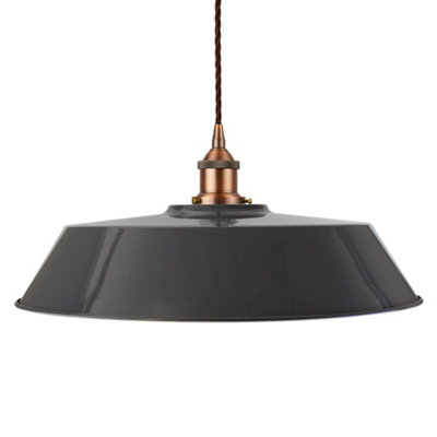 Slate Grey Large Chancery Painted Dome Pendant Light With Matt Antique Copper Lamp Holder And Brown Twisted CableSe Home from B&Q