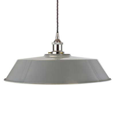 French Grey Large Chancery Painted Dome Pendant Light With Nickel Lamp Holder And Grey Twisted CableSe Home from B&Q