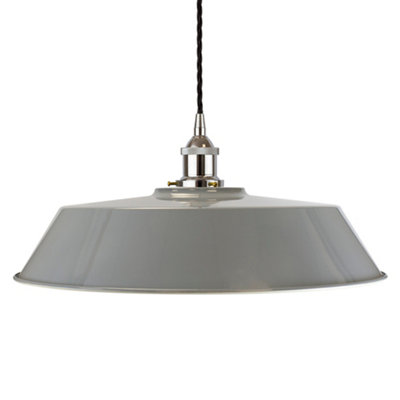 French Grey Large Chancery Painted Dome Pendant Light With Nickel Lamp Holder And Black Twisted CableSe Home from B&Q