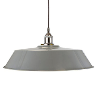 French Grey Large Chancery Painted Dome Pendant Light With Nickel Lamp Holder And Black Round CableSe Home from B&Q