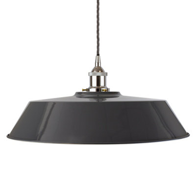 Slate Grey Large Chancery Painted Dome Pendant Light With Nickel Lamp Holder And Grey Twisted CableSe Home from B&Q