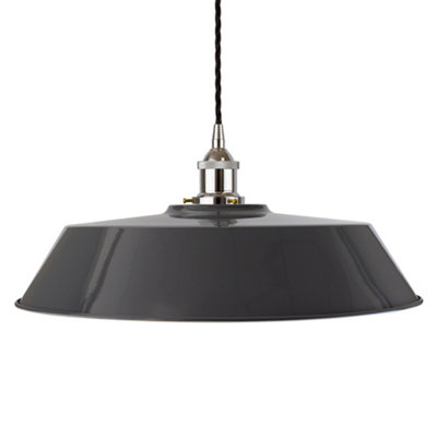 Slate Grey Large Chancery Painted Dome Pendant Light With Nickel Lamp Holder And Black Twisted CableSe Home from B&Q
