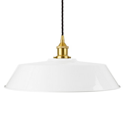 White Large Chancery Painted Dome Pendant Light With Polished Brass Lamp Holder And Black Twisted CableSe Home from B&Q