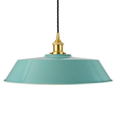 Duck Egg Blue Large Chancery Painted Dome Pendant Light With Polished Brass Lamp Holder And Black Twisted CableSe Home from B&Q