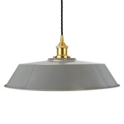 French Grey Large Chancery Painted Dome Pendant Light With Polished Brass Lamp Holder And Black Twisted CableSe Home from B&Q