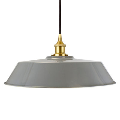 French Grey Large Chancery Painted Dome Pendant Light With Polished Brass Lamp Holder And Black Round CableSe Home from B&Q