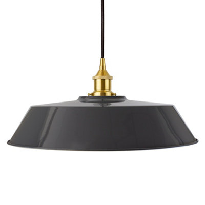 Slate Grey Large Chancery Painted Dome Pendant Light With Polished Brass Lamp Holder And Black Round CableSe Home from B&Q