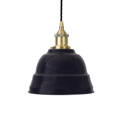 Navy Blue Lincoln Painted Dome Pendant Light With Antique Brass Lamp Holder And Black Twisted CableSe Home from B&Q