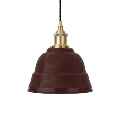 Burgundy Red Lincoln Painted Dome Pendant Light With Antique Brass Lamp Holder And Black Twisted CableSe Home from B&Q