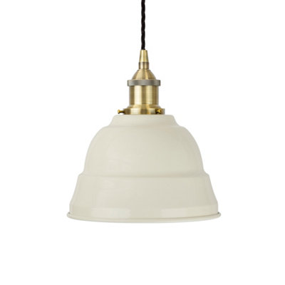 Clay White Lincoln Painted Dome Pendant Light With Antique Brass Lamp Holder And Black Twisted CableSe Home from B&Q