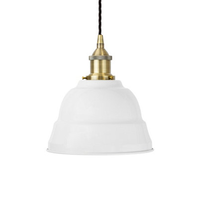White Lincoln Painted Dome Pendant Light With Antique Brass Lamp Holder And Black Twisted CableSe Home from B&Q