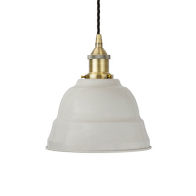 Pale Grey Lincoln Painted Dome Pendant Light With Antique Brass Lamp Holder And Black Twisted CableSe Home from B&Q