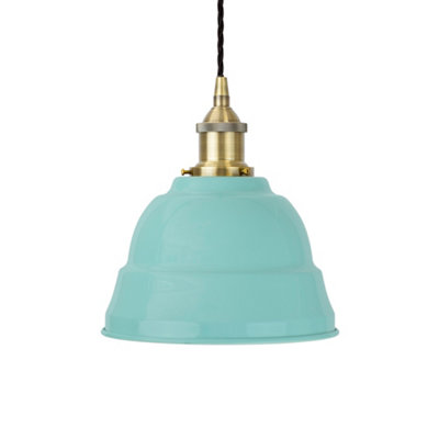 Duck Egg Blue Lincoln Painted Dome Pendant Light With Antique Brass Lamp Holder And Black Twisted CableSe Home from B&Q