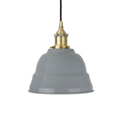 French Grey Lincoln Painted Dome Pendant Light With Antique Brass Lamp Holder And Black Twisted CableSe Home from B&Q