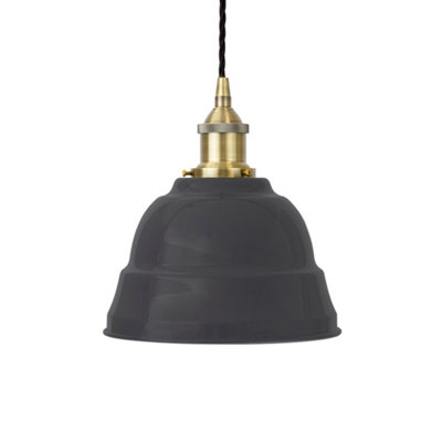 Slate Grey Lincoln Painted Dome Pendant Light With Antique Brass Lamp Holder And Black Twisted CableSe Home from B&Q