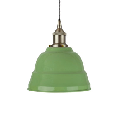 Mint Green Lincoln Painted Dome Pendant Light With Brushed Chrome Lamp Holder And Grey Twisted CableSe Home from B&Q
