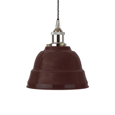 Burgundy Red Lincoln Painted Dome Pendant Light With Nickel Lamp Holder And Grey Twisted CableSe Home from B&Q