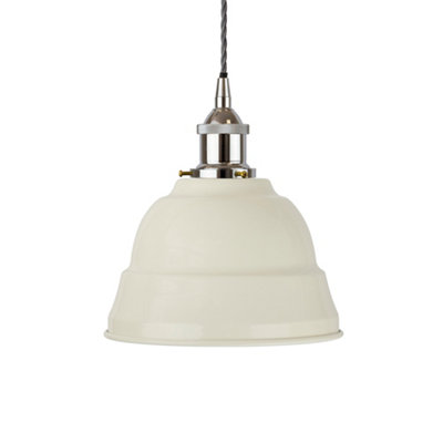 Clay White Lincoln Painted Dome Pendant Light With Nickel Lamp Holder And Grey Twisted CableSe Home from B&Q