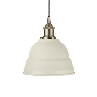 Clay White Lincoln Painted Dome Pendant Light With Brushed Chrome Lamp Holder And Grey Twisted CableSe Home from B&Q
