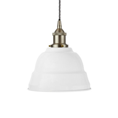 White Lincoln Painted Dome Pendant Light With Brushed Chrome Lamp Holder And Grey Twisted CableSe Home from B&Q