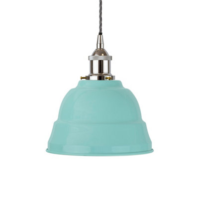 Duck Egg Blue Lincoln Painted Dome Pendant Light With Nickel Lamp Holder And Grey Twisted CableSe Home from B&Q
